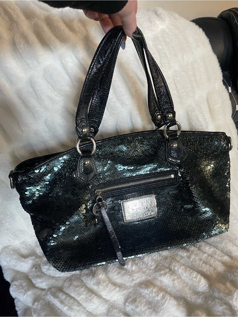Coach Poppy  Rocker Limited Dark Green Sequin Satchel